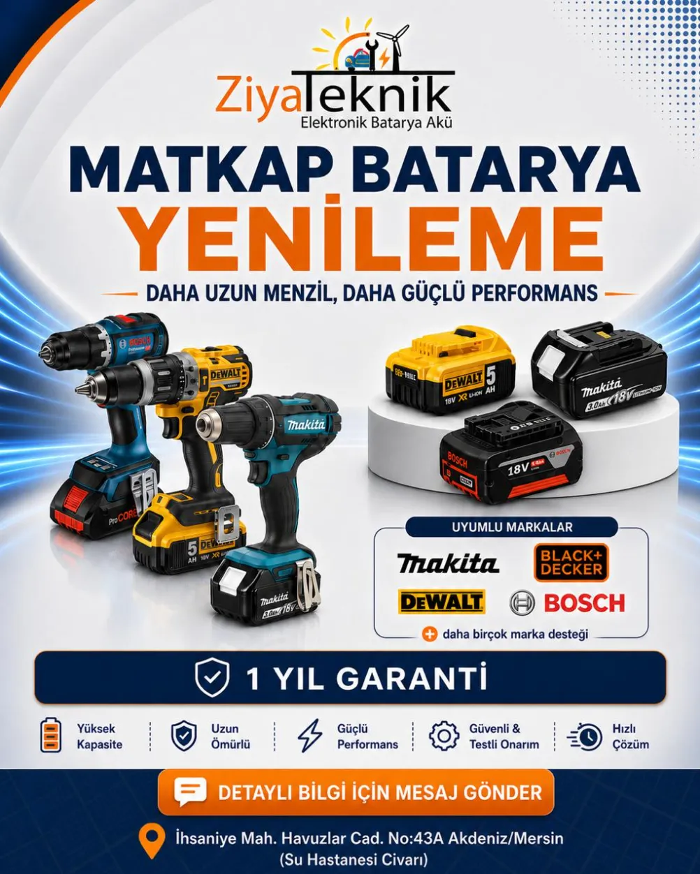 Gönderi tasarımlarından biri. Tek cihaz, uyumlu markalar, garanti ve tek çağrı: mesaj gönder. Matkap aynı zamanda 432 konuşmayla en çok sonuç veren reklam seti oldu.